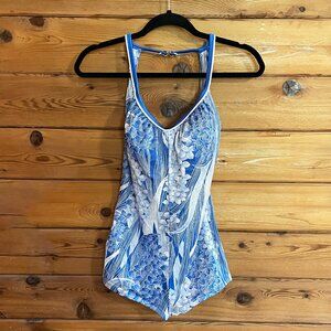 Vintage De Weese 1960s Blue & White One Piece Swimsuit